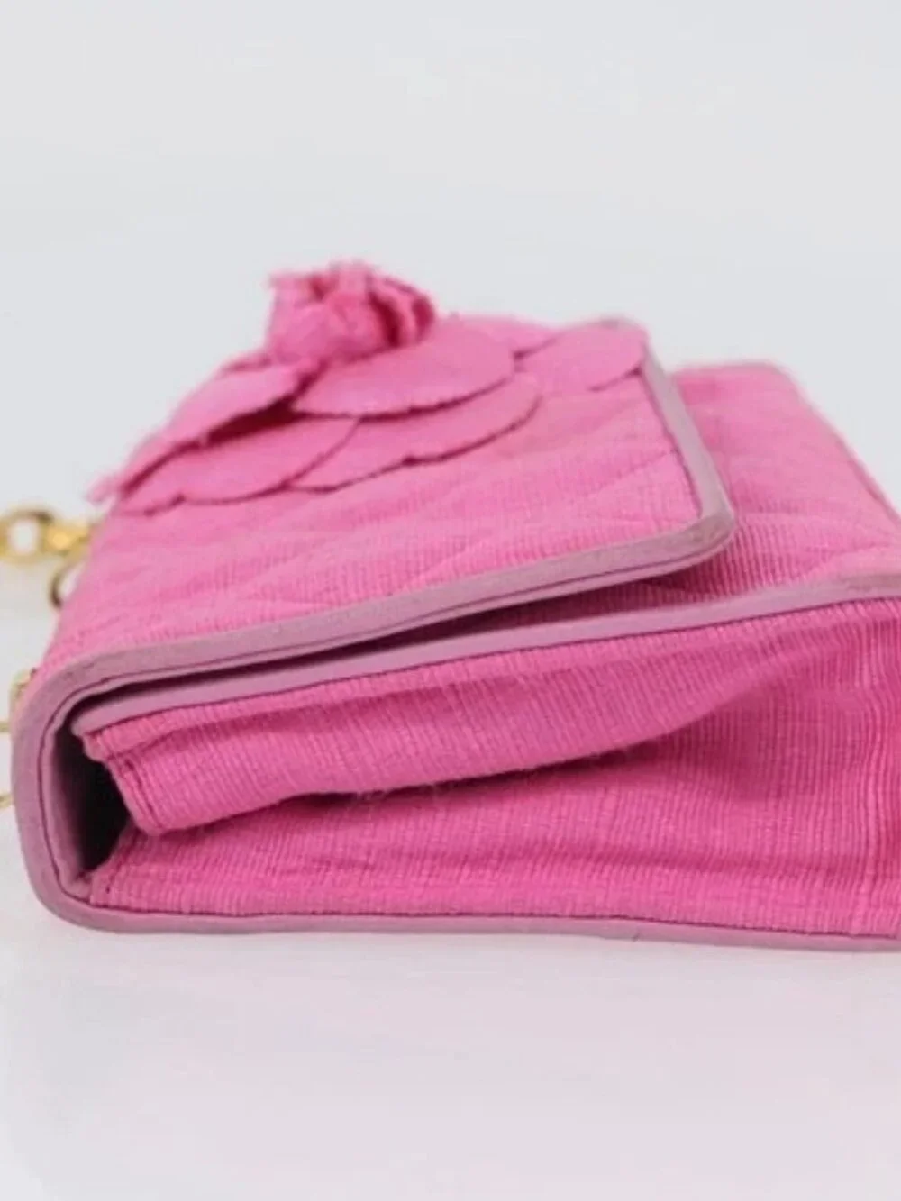 CHANEL Matelasse Chain Camelia Shoulder Bag Canvas Pink Gold CC Auth 172461V